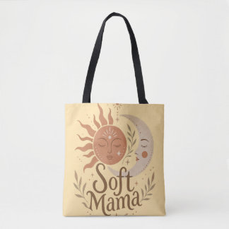 Soft Mama Celestial Sun & Moon Boho Design Tote Bag