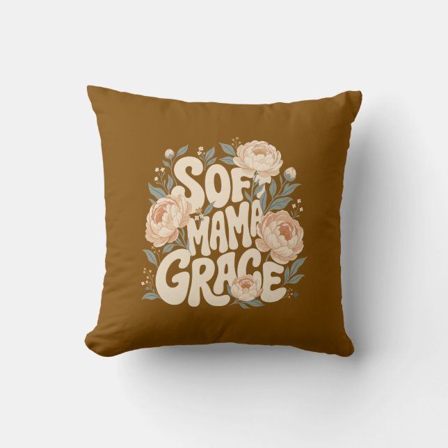 Soft Mama Grace Deep Plum Floral Retro Typography  Cushion (Front)