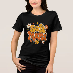 Soft Mama Retro Floral Groovy Design Cute Boho Tri-Blend Shirt