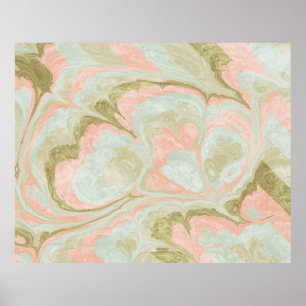Soft Marble Swirl Pattern Mint, Coral and Olive Poster