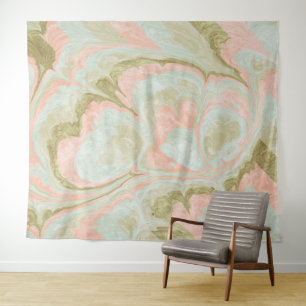 Soft Marble Swirl Pattern Mint, Coral and Olive Tapestry