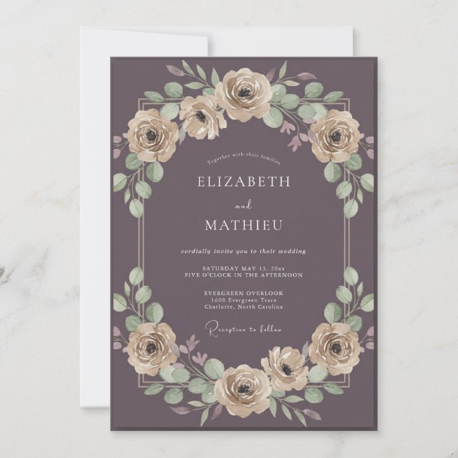 Soft Mauve Champagne Ranunculus Eucalyptus Wedding Invitation (Front)