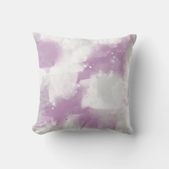 Soft Mauve Grey and White Abstract Brushstrokes Cushion (Front)
