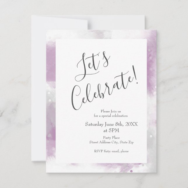Soft Mauve Grey and White Abstract Brushstrokes In Invitation (Front)