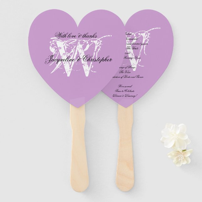 Soft Mauve Lilac Chic Monogram Wedding Program  Hand Fan (Front and Back)