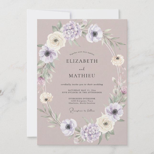 Soft Mauve Lilac Wreath Wedding Invitation (Front)