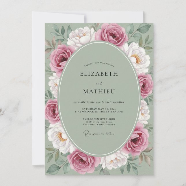 Soft Mauve Olive Wreath Wedding Invitation (Front)