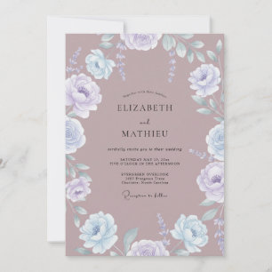 Soft Mauve Periwinkle Ranunculus Eucalyptus Weddin Invitation