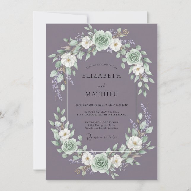 Soft Mauve Succulent Wreath Wedding Invitation (Front)