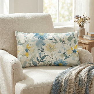 Soft Meadow Daisy Watercolor Lumbar Cushion