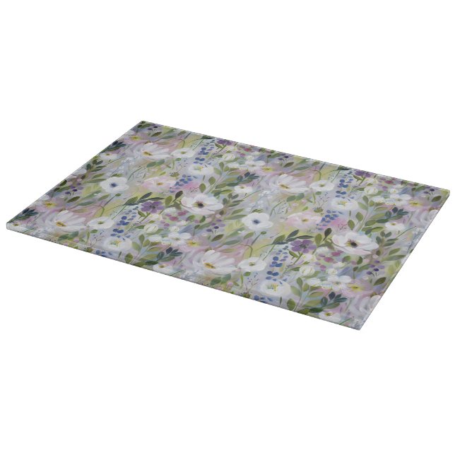 Soft Meadow Floral Watercolor Cutting Board (Corner)