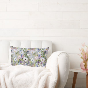 Soft Meadow Floral Watercolor Lumbar Cushion