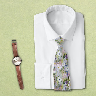 Soft Meadow Floral Watercolor Tie