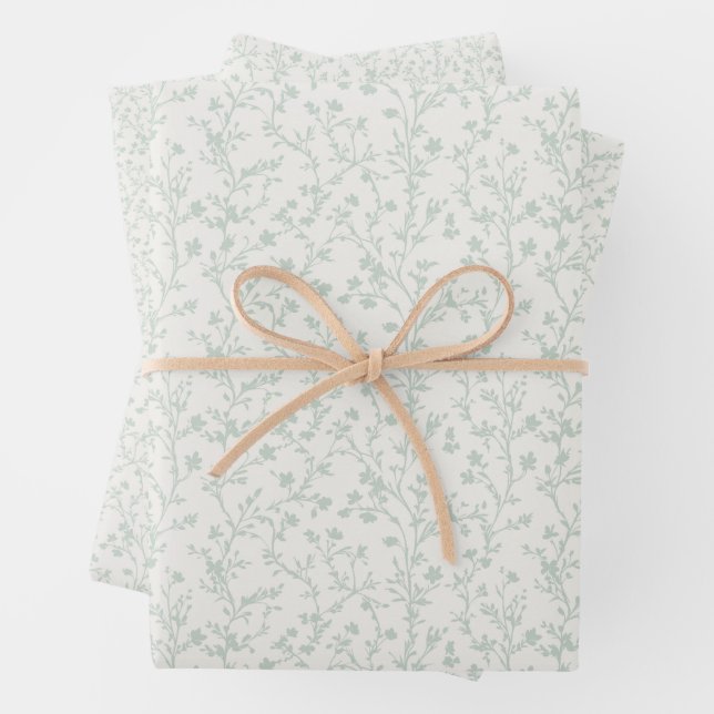 Soft Meadow Muted Sage - Neutral Wrapping Paper Sheet (In situ)