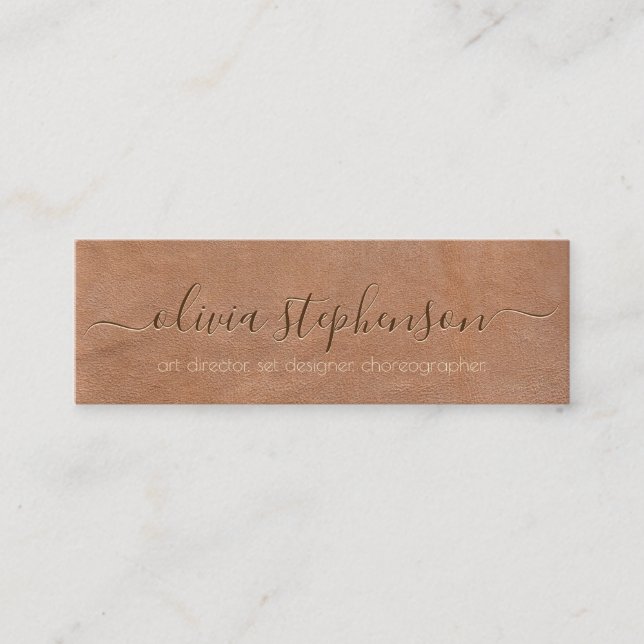 Soft Medium Brown Faux Leather Minimalist Mini Business Card (Front)