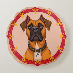 Soft Minimal Boxer Dog for Nursery & Kids Decor Round Cushion