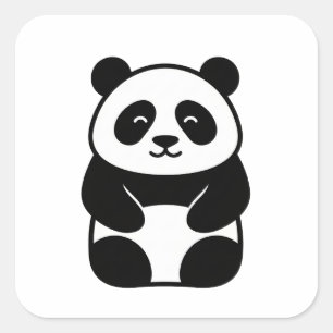Soft Minimal Panda Illustration Square Sticker