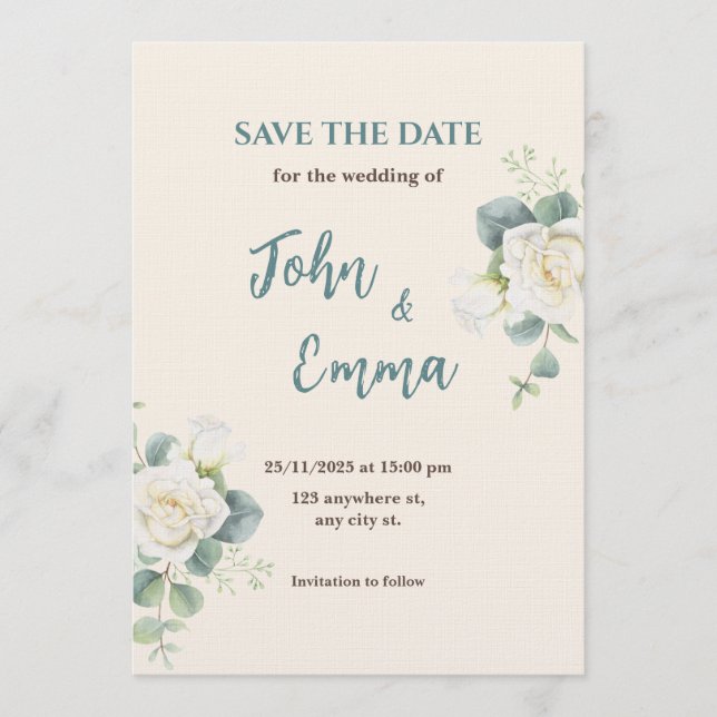 Soft Minimalist Save the Date | Editable Template  (Front)