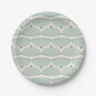 Soft Mint and Beige Scallop Paper Plate