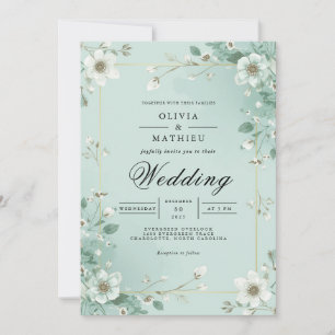 Soft Mint Floral Border Wedding Invitation