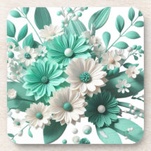 Soft mint Floral Coaster Elegance in Every Sip