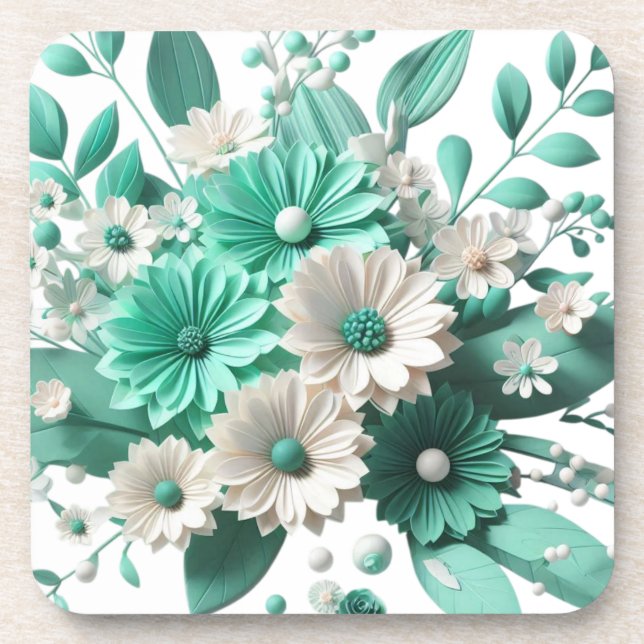Soft mint Floral Coaster Elegance in Every Sip (Front)