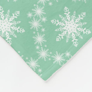 Soft Mint Green and White Snowflakes  Fleece Blanket