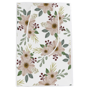 Soft Mint Green Garden Floral Pattern Medium Gift  Bag