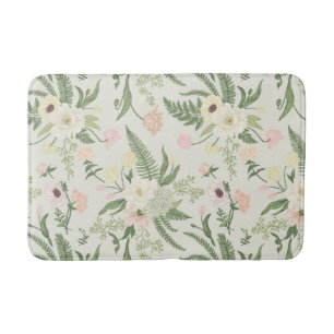 Soft Mint Green Garden Flower Pattern Bath Mat