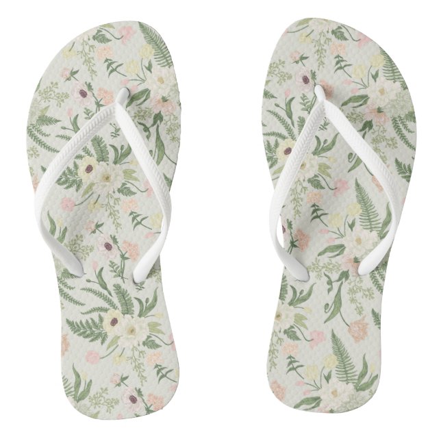 Soft Mint Green Garden Flower Pattern Jandals (Footbed)