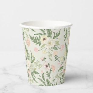 Soft Mint Green Garden Flower Pattern Paper Cups