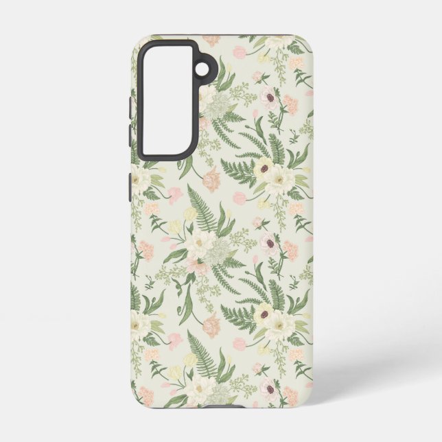 Soft Mint Green Garden Flower Pattern Samsung Galaxy S21 Case (Back)