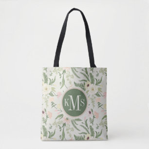 Soft Mint Green Garden Flower Pattern Tote Bag