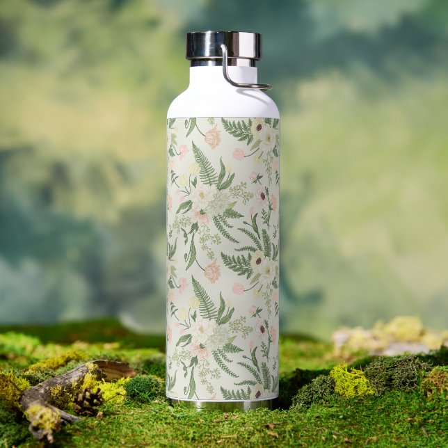 Soft Mint Green Garden Flower Pattern Water Bottle (Outdoor)