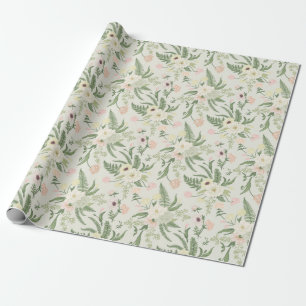 Soft Mint Green Garden Flower Pattern Wrapping Paper