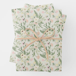 Soft Mint Green Garden Flower Pattern Wrapping Paper Sheet