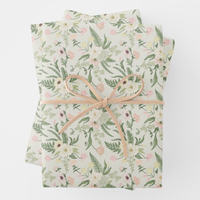 Soft Mint Green Garden Flower Pattern Wrapping Paper Sheet (In situ)