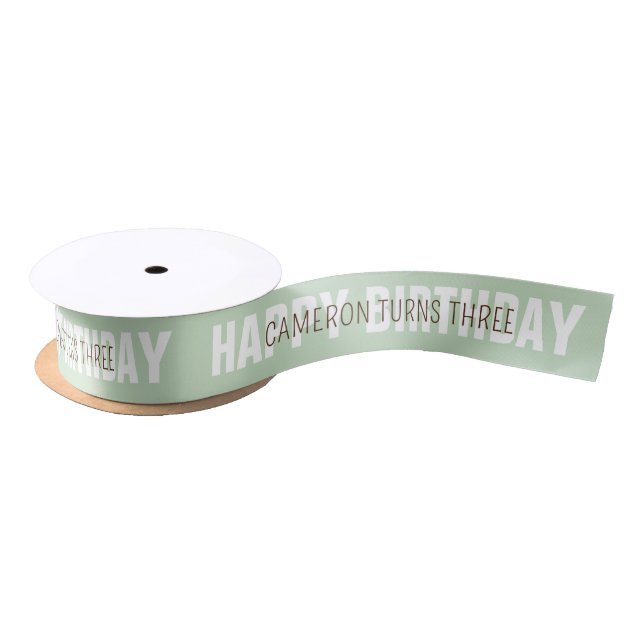 Soft Mint Green Happy Birthday with Name and Age Satin Ribbon (Spool)