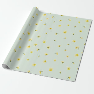 Soft Mint Japanese Yellow Viola Floral Pattern Wrapping Paper