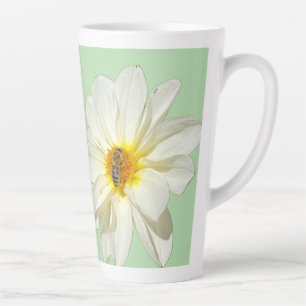 Soft Mint White Dahlia and Honeybee Latte Mug
