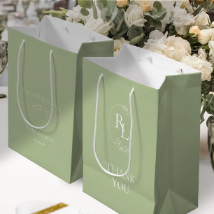 Soft Minty Green Monogram Wedding Thank You Medium Gift Bag