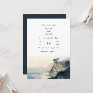 Soft Misty Coastal Cliff Morning Beach Wedding Invitation