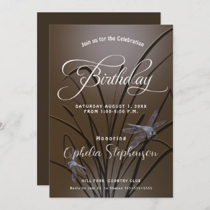 Soft Mocha Dragonfly Birthday  Invitation
