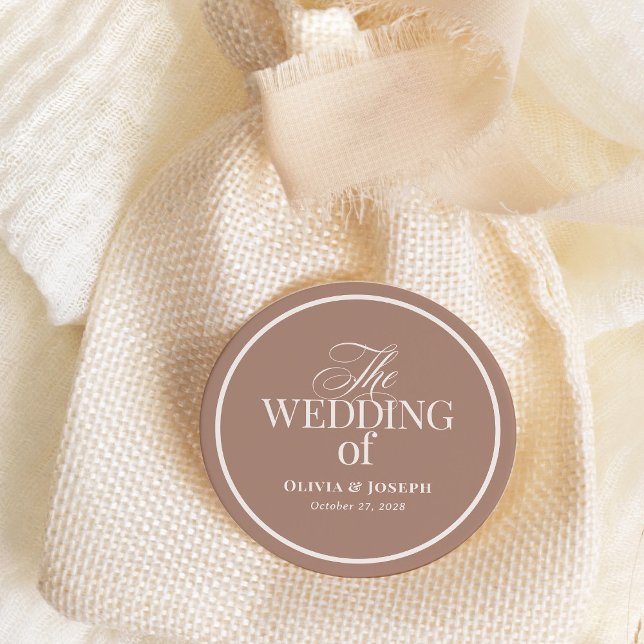 Soft Mocha Taupe and Border | Neutral Luxe Wedding Classic Round Sticker (Creator Uploaded)