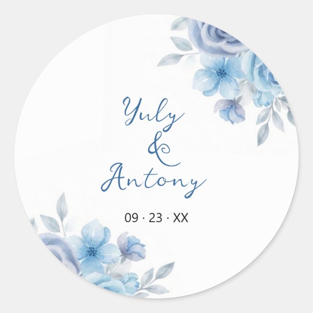 Soft Modern Dusty Blue Rose Floral Seal (Front)