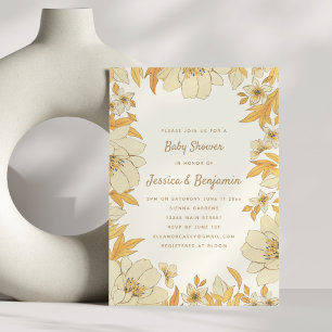 Soft Modern Neutral Floral Baby Shower Photo Invitation