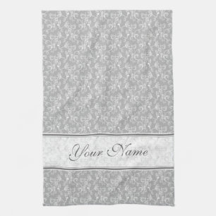 Soft Modern White&Grey Named Damask Tea Towel