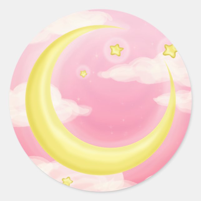 Soft Moon on Pink Classic Round Sticker (Front)