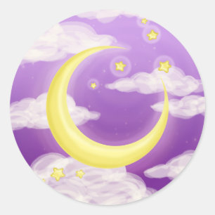 Soft Moon on Purple Classic Round Sticker