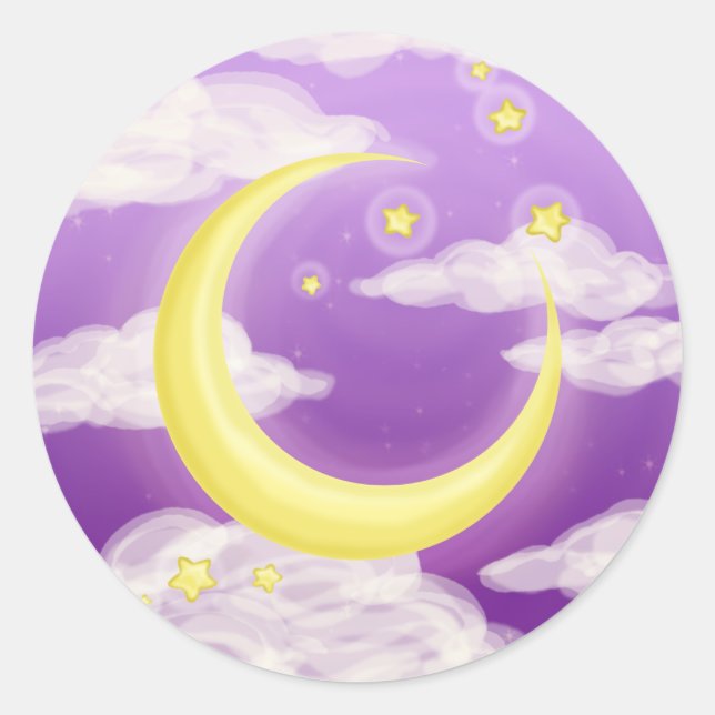 Soft Moon on Purple Classic Round Sticker (Front)